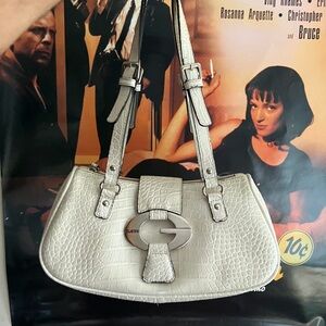 GUESS Cream Croc-Embossed Shoulder Bag